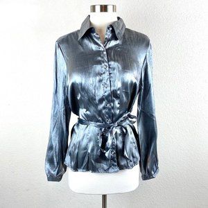 Notations Charcoal Grey Tie Blouse